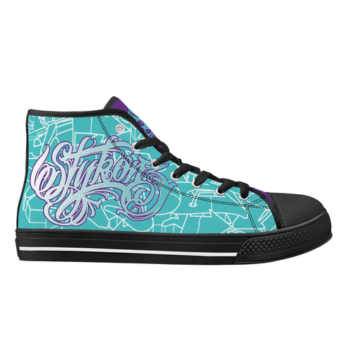 Axikronz 8T7 High Top Canvas feat Turquoise Mix Script | Hip - Hop Streetwear Shoes - Stykonz Graffiti Streetwear
